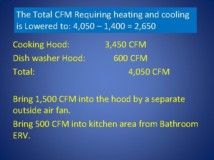 The Total CFM Requiring heating and cooling Kitchen Exhaust Total is Lowered to: 4,