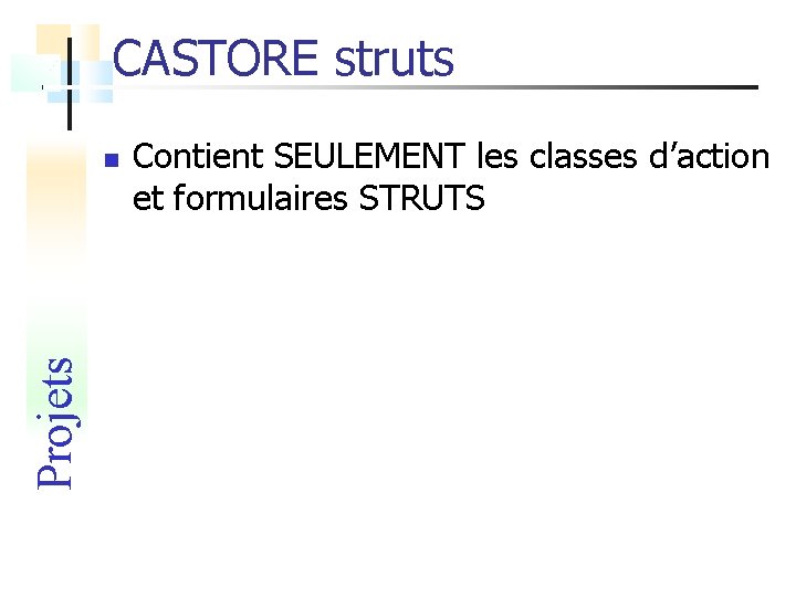 CASTORE struts Projets Contient SEULEMENT les classes d’action et formulaires STRUTS 