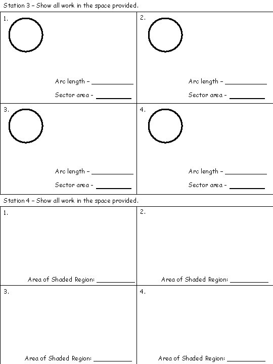 Station 3 – Show all work in the space provided. 2. 1. Arc length