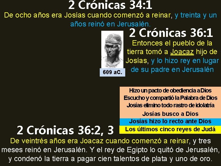 2 Crónicas 34: 1 De ocho años era Josías cuando comenzó a reinar, y