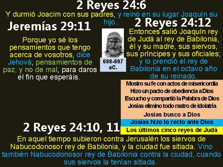 2 Reyes 24: 6 Y durmió Joacim con sus padres, y reinó en su