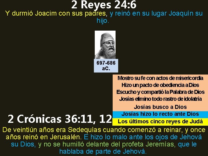 2 Reyes 24: 6 Y durmió Joacim con sus padres, y reinó en su