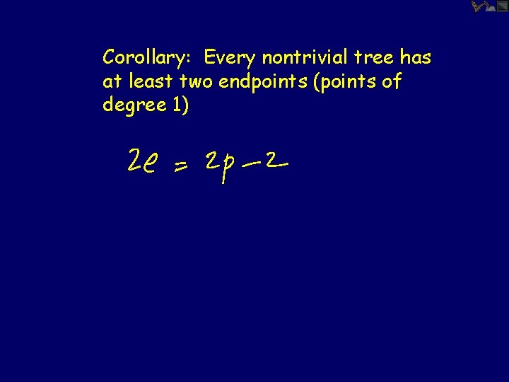 Corollary: Every nontrivial tree has at least two endpoints (points of degree 1) 