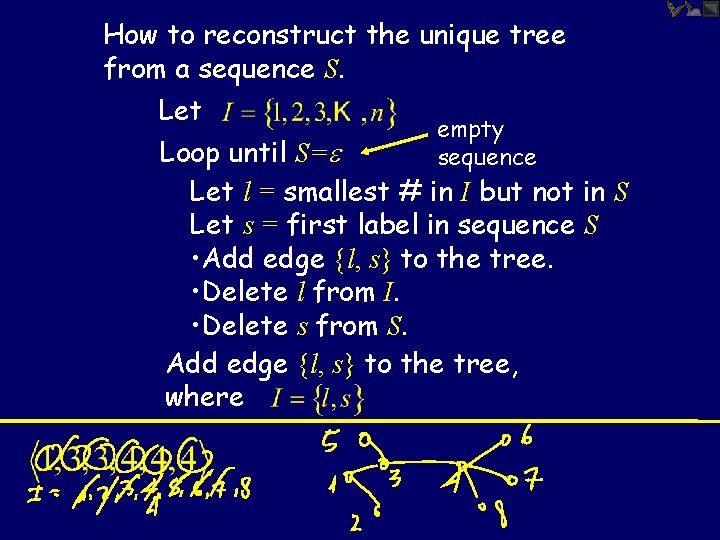 How to reconstruct the unique tree from a sequence S. Let empty Loop until