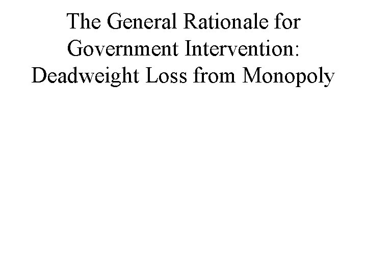 The General Rationale for Government Intervention: Deadweight Loss from Monopoly 
