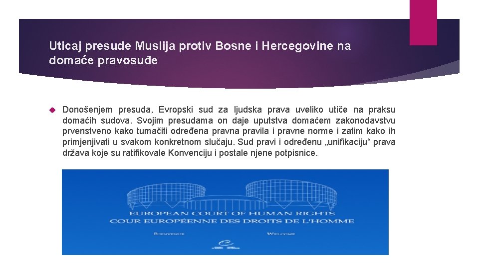 Uticaj presude Muslija protiv Bosne i Hercegovine na domaće pravosuđe Donošenjem presuda, Evropski sud