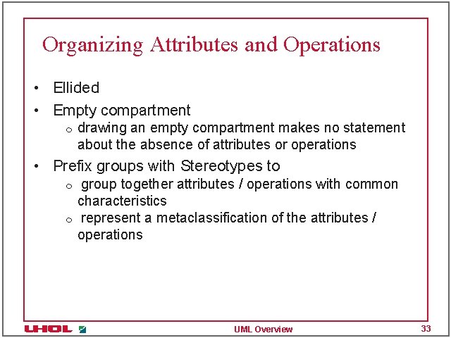 Organizing Attributes and Operations • Ellided • Empty compartment m drawing an empty compartment