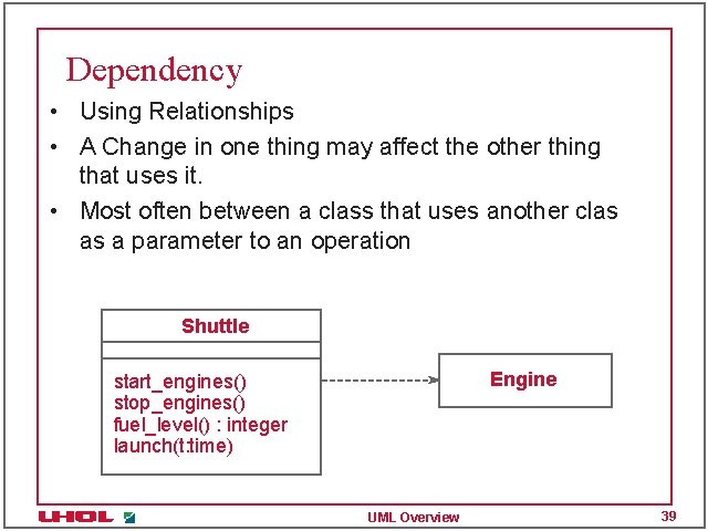 Dependency • Using Relationships • A Change in one thing may affect the other