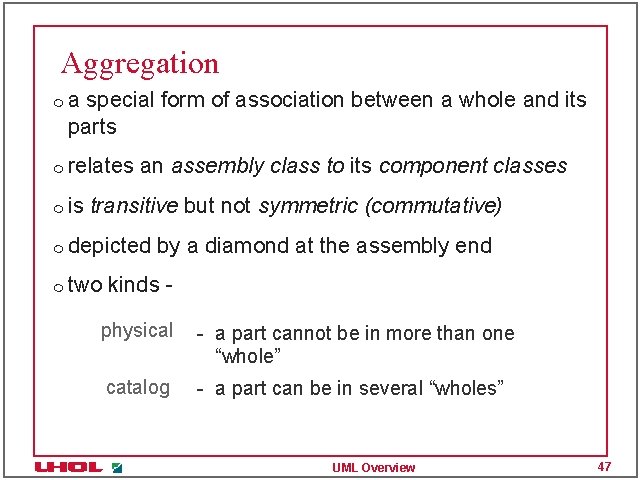 Aggregation m a special form of association between a whole and its parts m