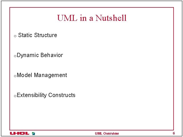 UML in a Nutshell m Static Structure m Dynamic Behavior m Model Management m