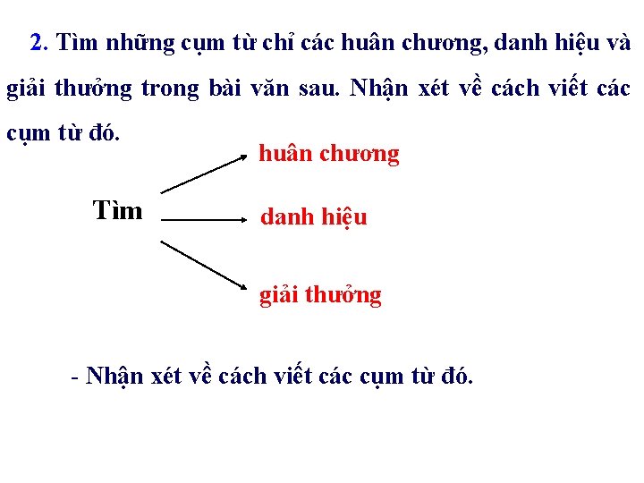 2. Tìm những cụm từ chỉ các huân chương, danh hiệu và giải thưởng