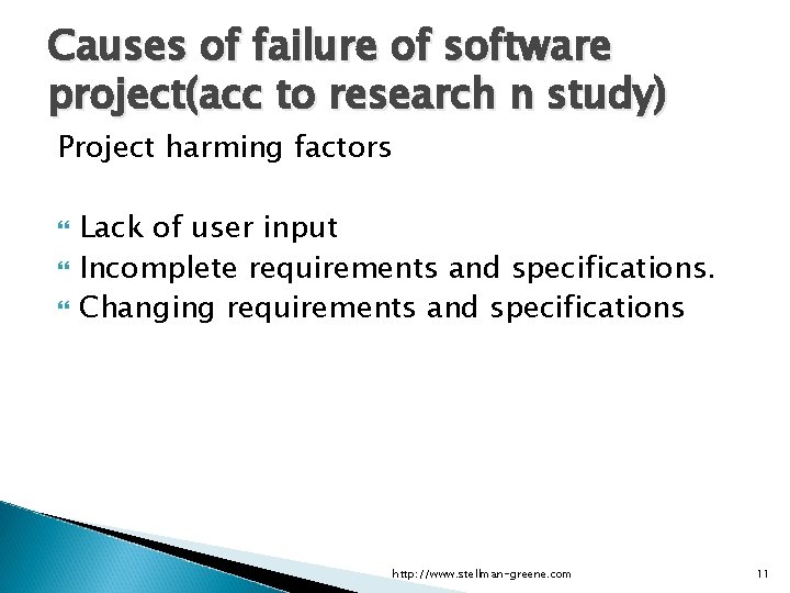 Applied Software Project Management Causes of failure of software project(acc to research n study)