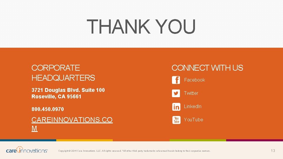 THANK YOU CORPORATE HEADQUARTERS 3721 Douglas Blvd. Suite 100 Roseville, CA 95661 800. 450.