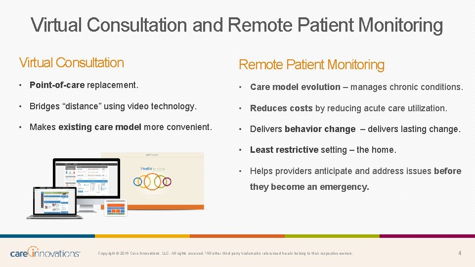 Virtual Consultation and Remote Patient Monitoring Virtual Consultation Remote Patient Monitoring • Point-of-care replacement.