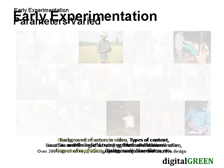 Early Experimentation Parameters Varied Backgroundof ofactorsin in video, Types of of content, Six and Early Experimentation Parameters Varied Backgroundof ofactorsin in video, Types of of content, Six and