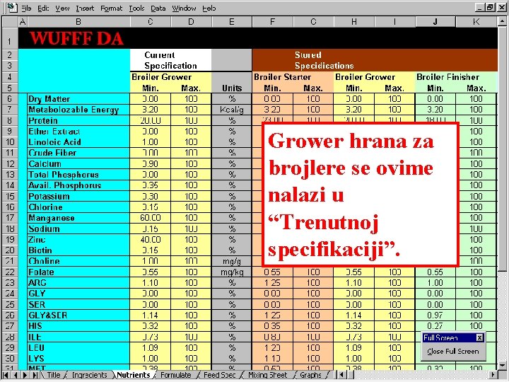 Grower hrana za brojlere se ovime nalazi u “Trenutnoj specifikaciji”. 