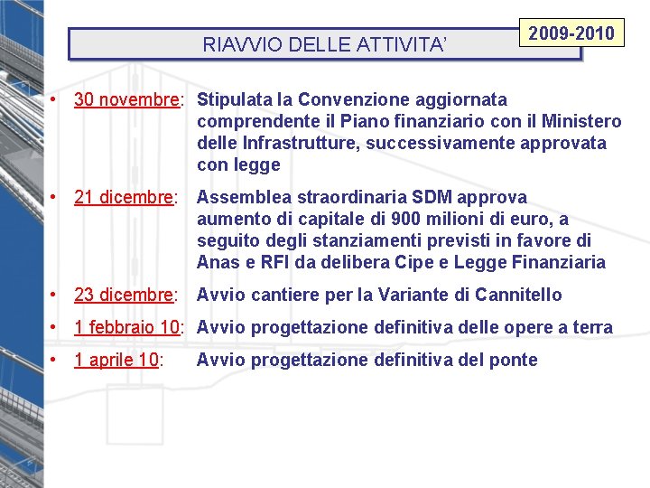 RIAVVIO DELLE ATTIVITA’ 2009 -2010 • 30 novembre: Stipulata la Convenzione aggiornata comprendente il