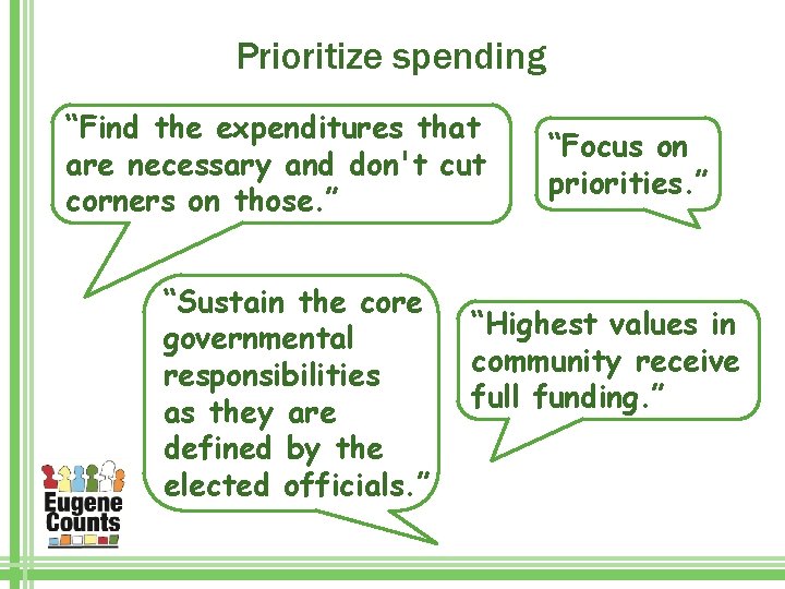 Prioritize spending “Find the expenditures that are necessary and don't cut corners on those.