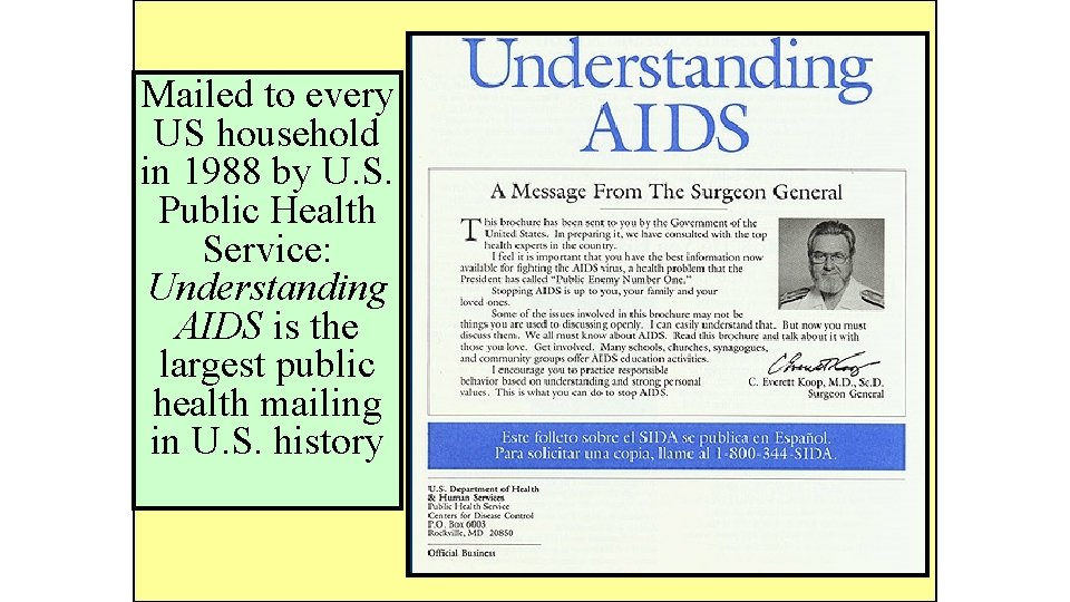 Mailed to every US household in 1988 by U. S. Public Health Service: Understanding