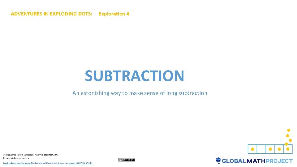 ADVENTURES IN EXPLODING DOTS: Exploration 4 SUBTRACTION An astonishing way to make sense of
