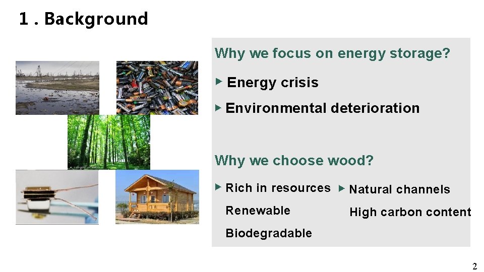 1. Background Why we focus on energy storage? ▶ Energy crisis ▶ Environmental deterioration