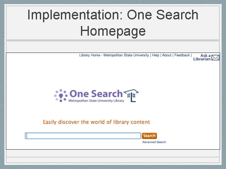 Implementation: One Search Homepage 