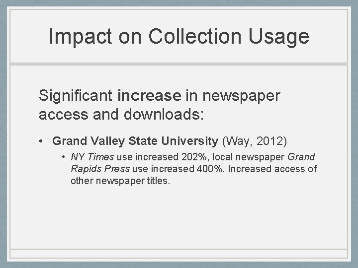 Impact on Collection Usage Significant increase in newspaper access and downloads: • Grand Valley
