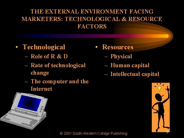 THE EXTERNAL ENVIRONMENT FACING MARKETERS: TECHNOLOGICAL & RESOURCE FACTORS • Technological – Role of