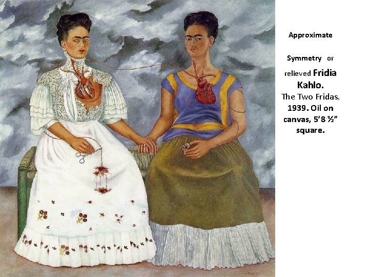 Approximate Symmetry or relieved Fridia Kahlo. The Two Fridas. 1939. Oil on canvas, 5’