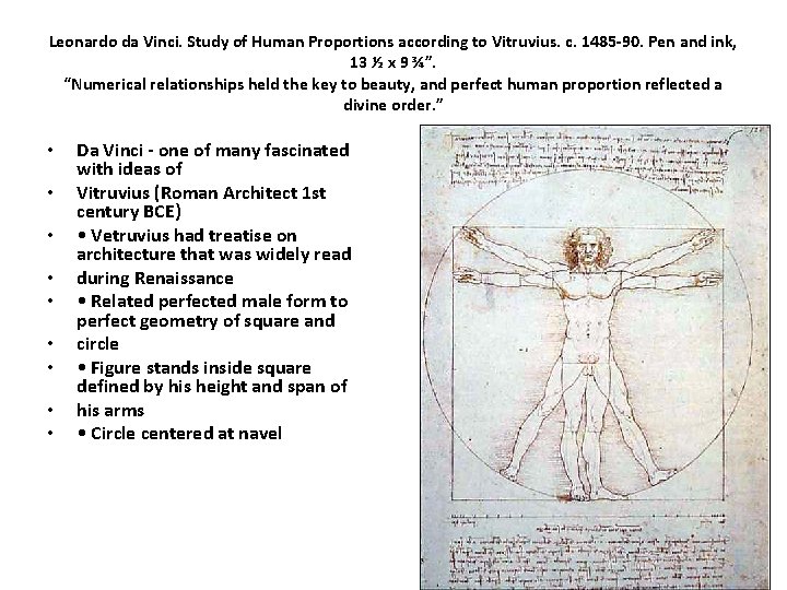 Leonardo da Vinci. Study of Human Proportions according to Vitruvius. c. 1485 -90. Pen