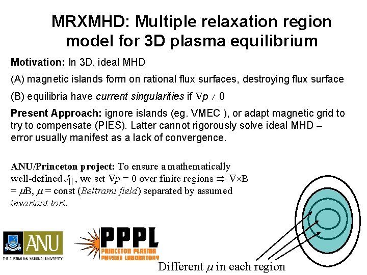 MRXMHD: Multiple relaxation region model for 3 D plasma equilibrium Motivation: In 3 D,