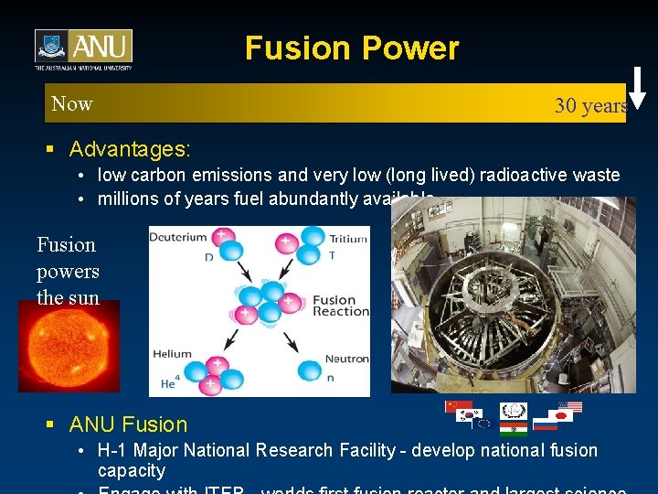 Fusion Power Now 30 years § Advantages: • low carbon emissions and very low