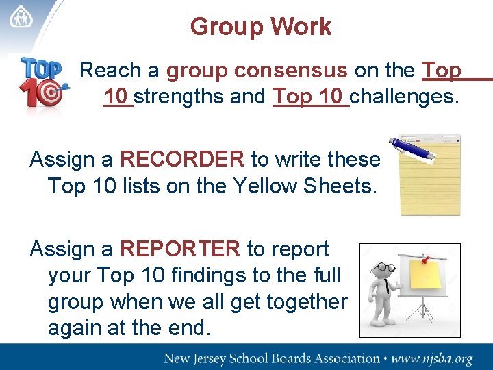 Group Work • Reach a group consensus on the Top 10 strengths and Top