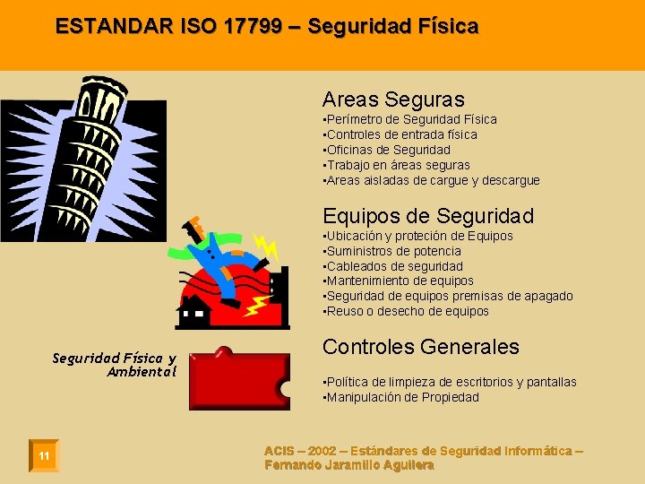 ESTANDAR ISO 17799 – Seguridad Física Areas Seguras • Perímetro de Seguridad Física •