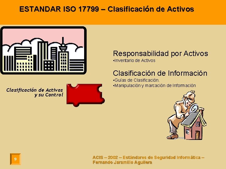 ESTANDAR ISO 17799 – Clasificación de Activos Responsabilidad por Activos • Inventario de Activos