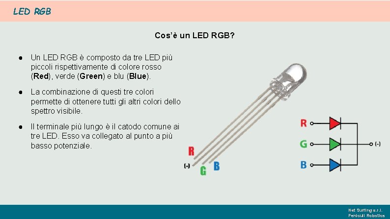 LED RGB Cos’è un LED RGB? ● Un LED RGB è composto da tre