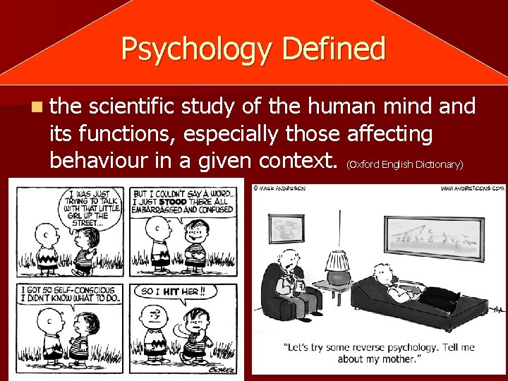 Psychology Defined n the scientific study of the human mind and its functions, especially