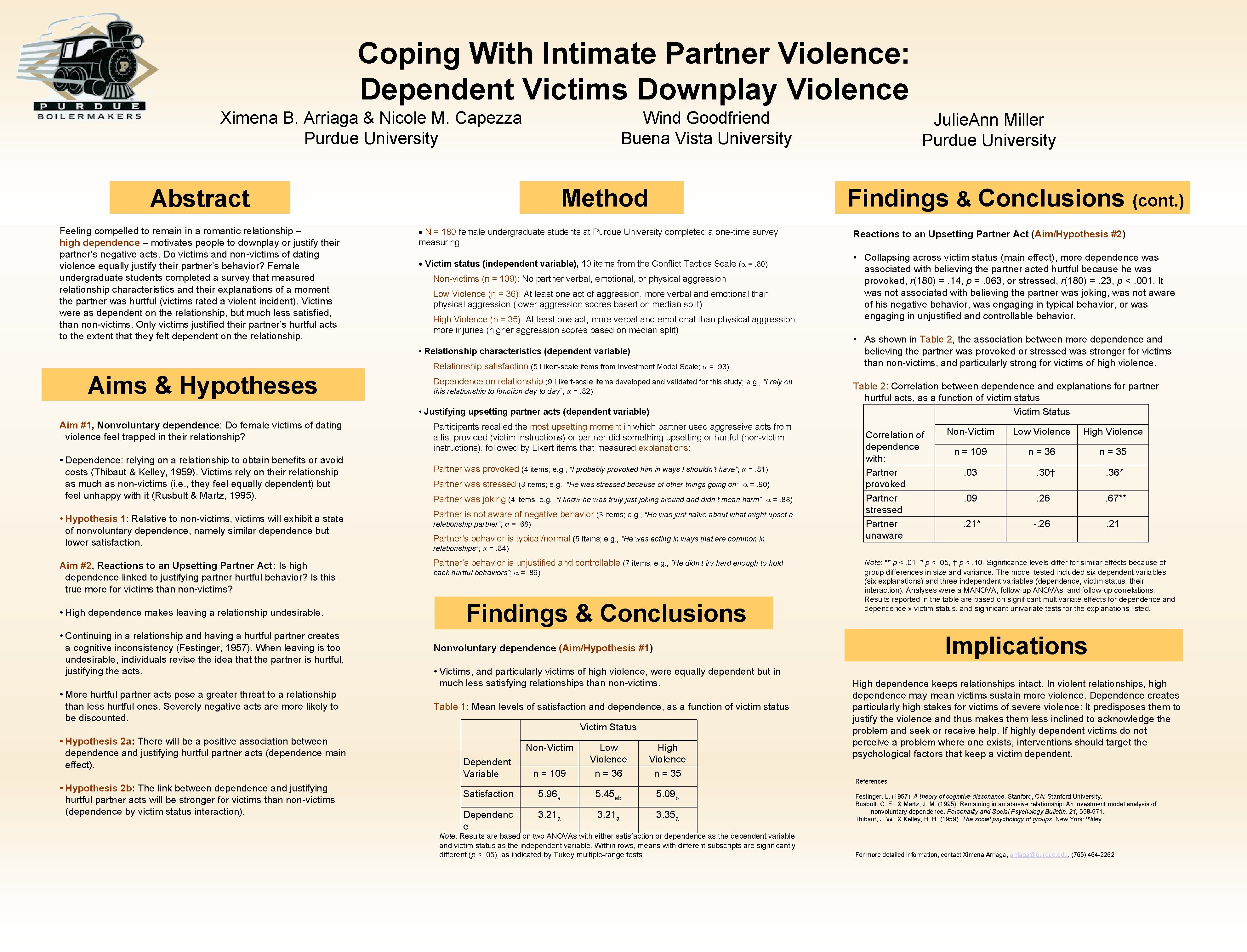 Coping With Intimate Partner Violence: Dependent Victims Downplay Violence Ximena B. Arriaga & Nicole