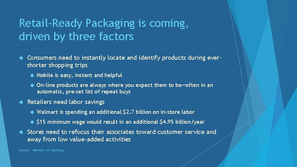 Retail-Ready Packaging is coming, driven by three factors Consumers need to instantly locate and