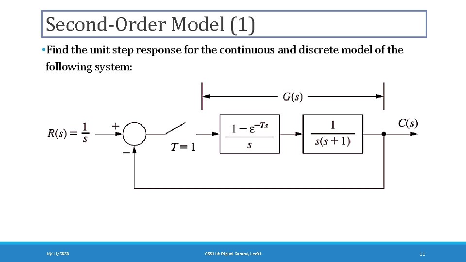 Second-Order Model (1) • Find the unit step response for the continuous and discrete