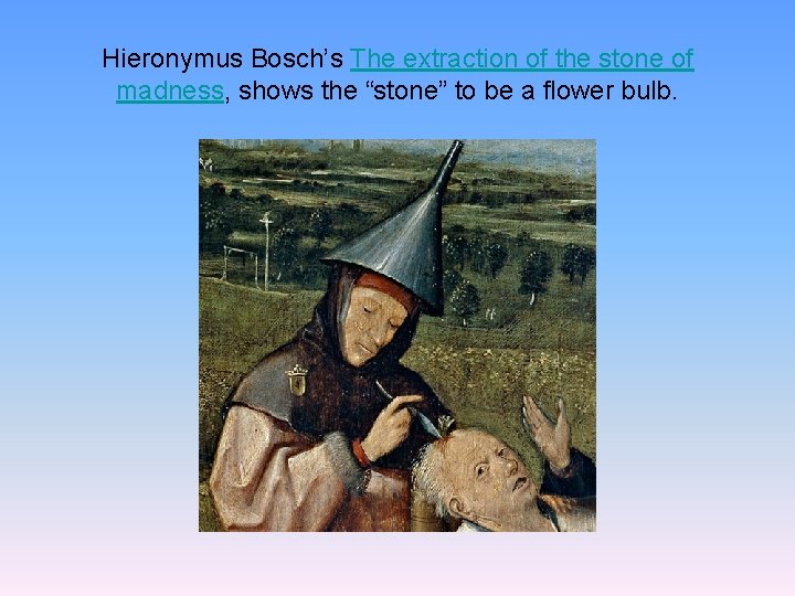 Hieronymus Bosch’s The extraction of the stone of madness, shows the “stone” to be