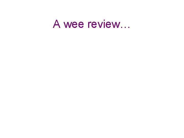 A wee review… 