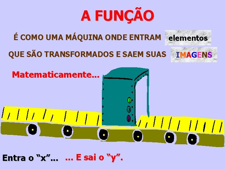 A FUNÇÃO É COMO UMA MÁQUINA ONDE ENTRAM elementos QUE SÃO TRANSFORMADOS E SAEM