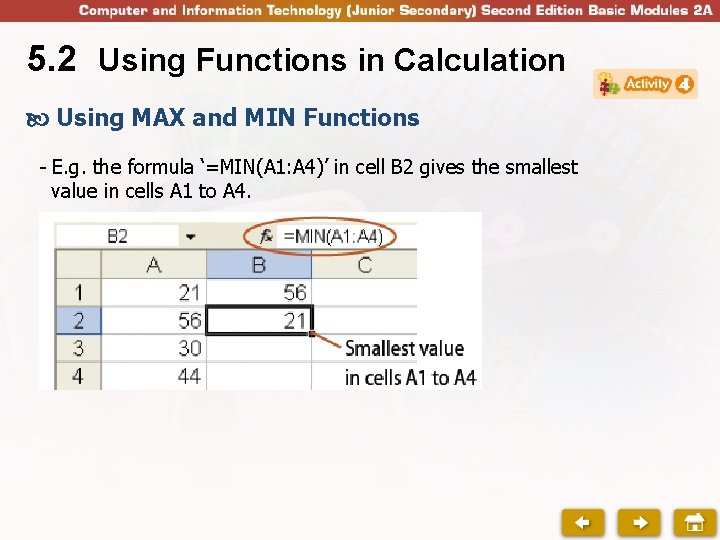 5. 2 Using Functions in Calculation Using MAX and MIN Functions - E. g.
