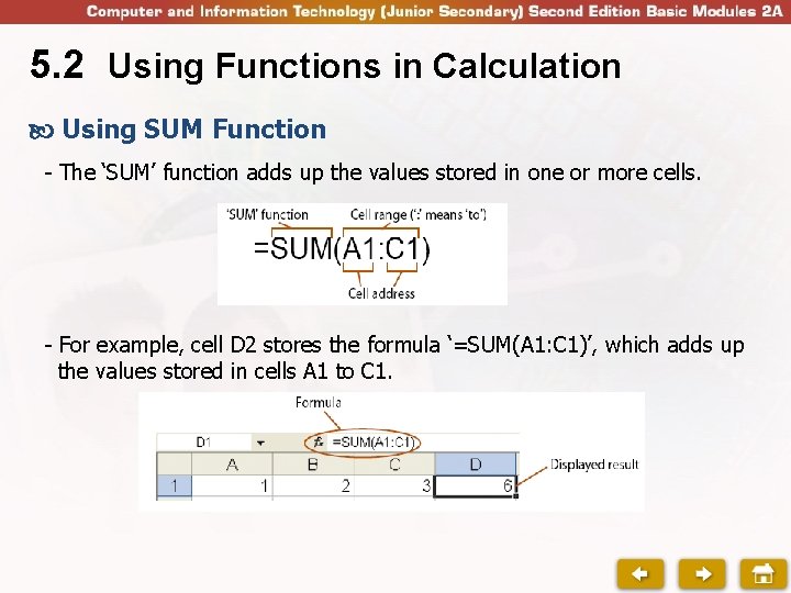 5. 2 Using Functions in Calculation Using SUM Function - The ‘SUM’ function adds