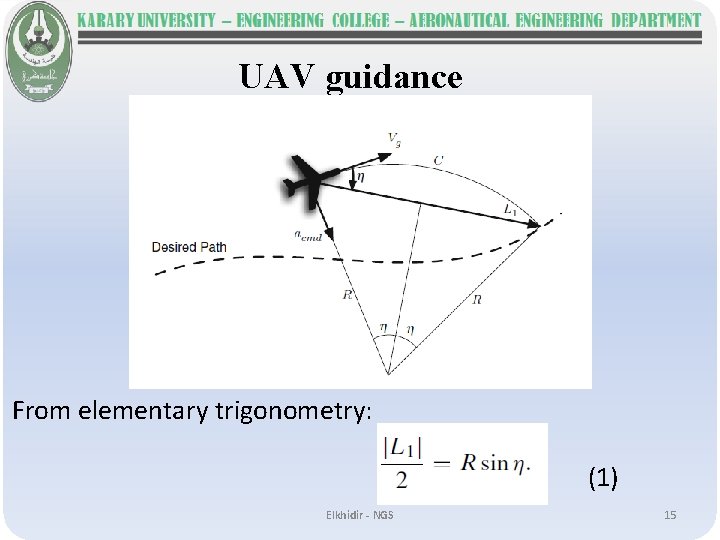 UAV guidance From elementary trigonometry: (1) Elkhidir - NGS 15 