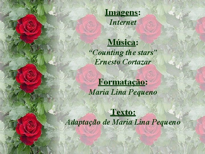 Imagens: Internet Música: “Counting the stars” Ernesto Cortazar Formatação: Maria Lina Pequeno Texto: Adaptação