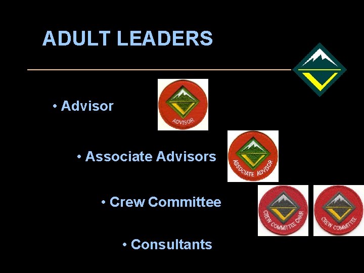 ADULT LEADERS • Advisor • Associate Advisors • Crew Committee • Consultants 