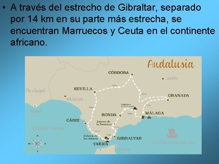  • A través del estrecho de Gibraltar, separado por 14 km en su