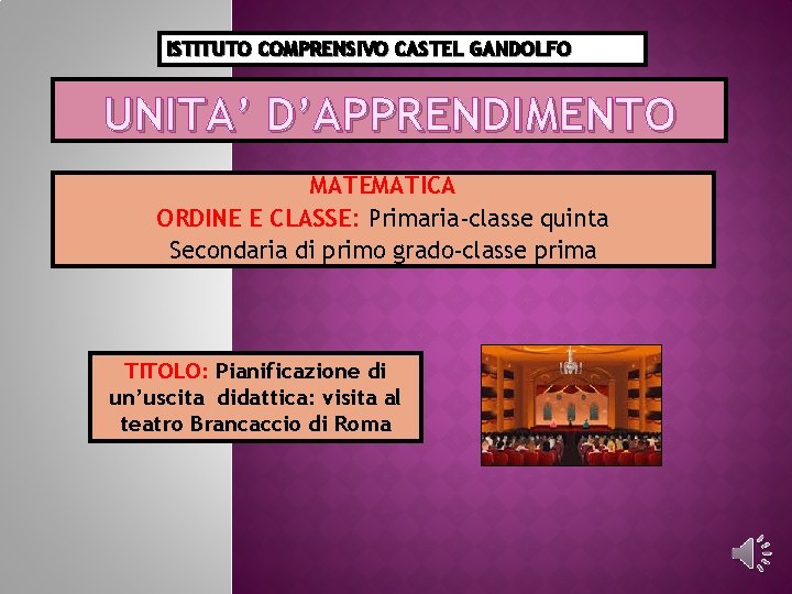 ISTITUTO COMPRENSIVO CASTEL GANDOLFO UNITA’ D’APPRENDIMENTO MATEMATICA ORDINE E CLASSE: Primaria-classe quinta Secondaria di
